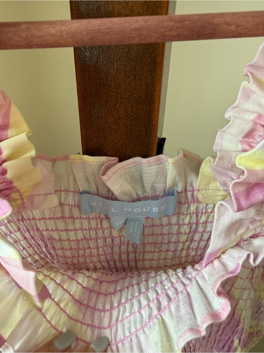 Hill House Pink and Cream Smocked Mini Dress - Picture 3 of 8